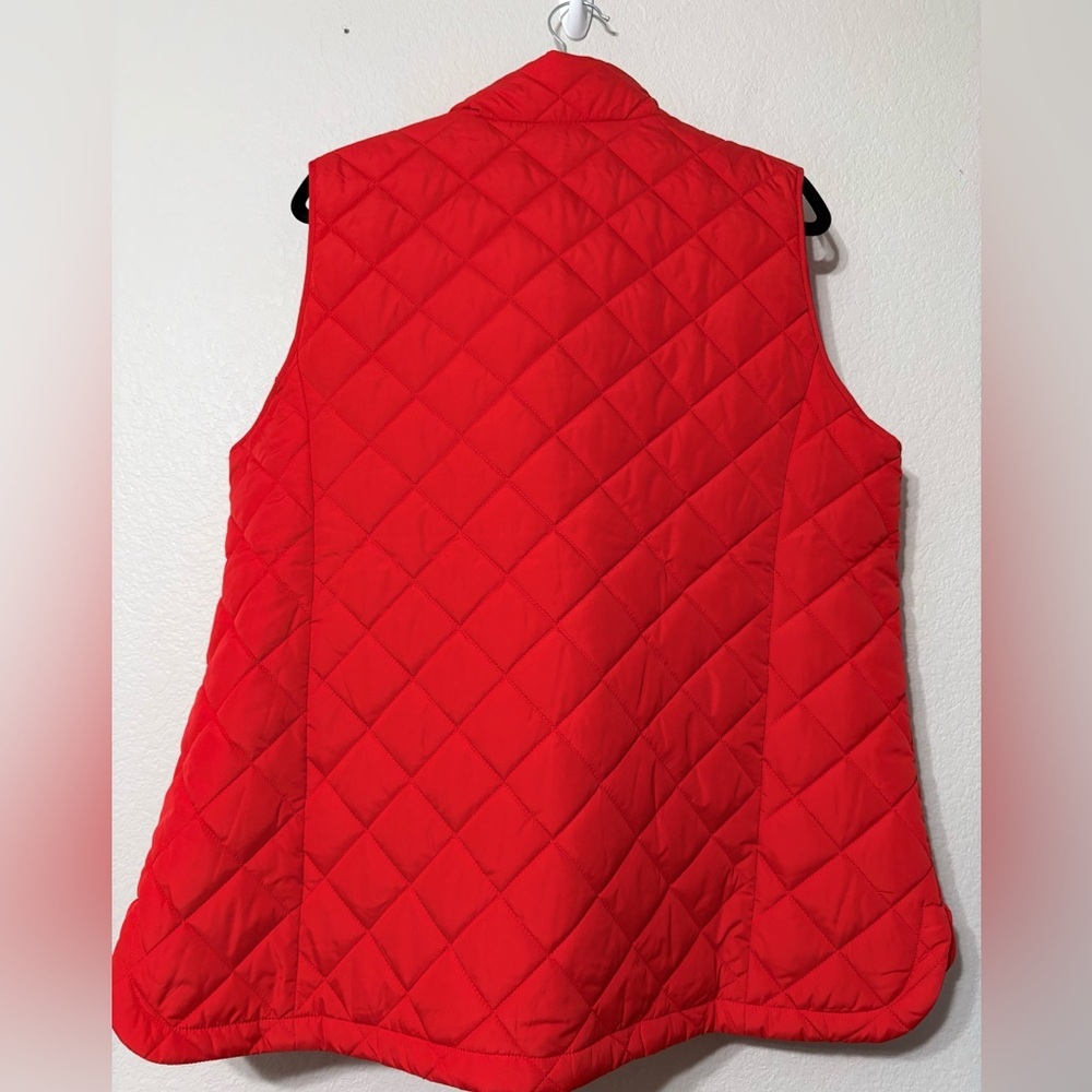 Lands' End Women's Vibrant Red Diamond Quilted Vest Puffer Pockets Stand Collar - Picture 3 of 12